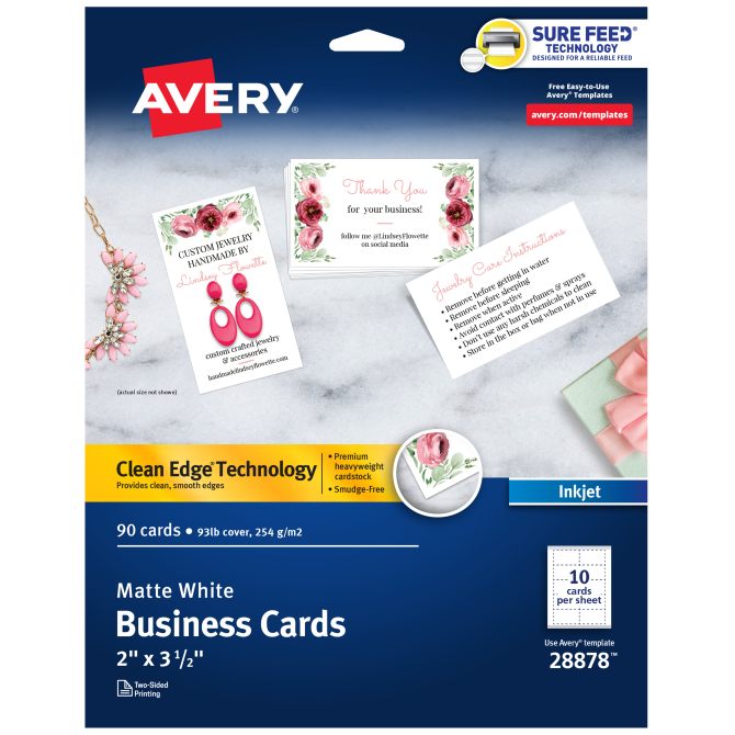 Avery clean edge printable business cards matte 90 cards 28878